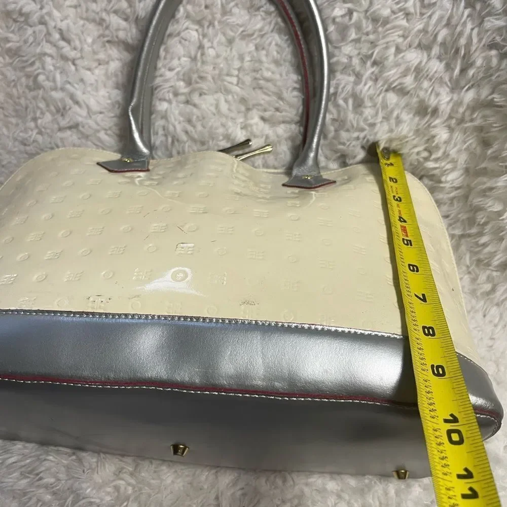 Arcadia leather Patent Leather Cream and Silver Dome style medium Satchel.